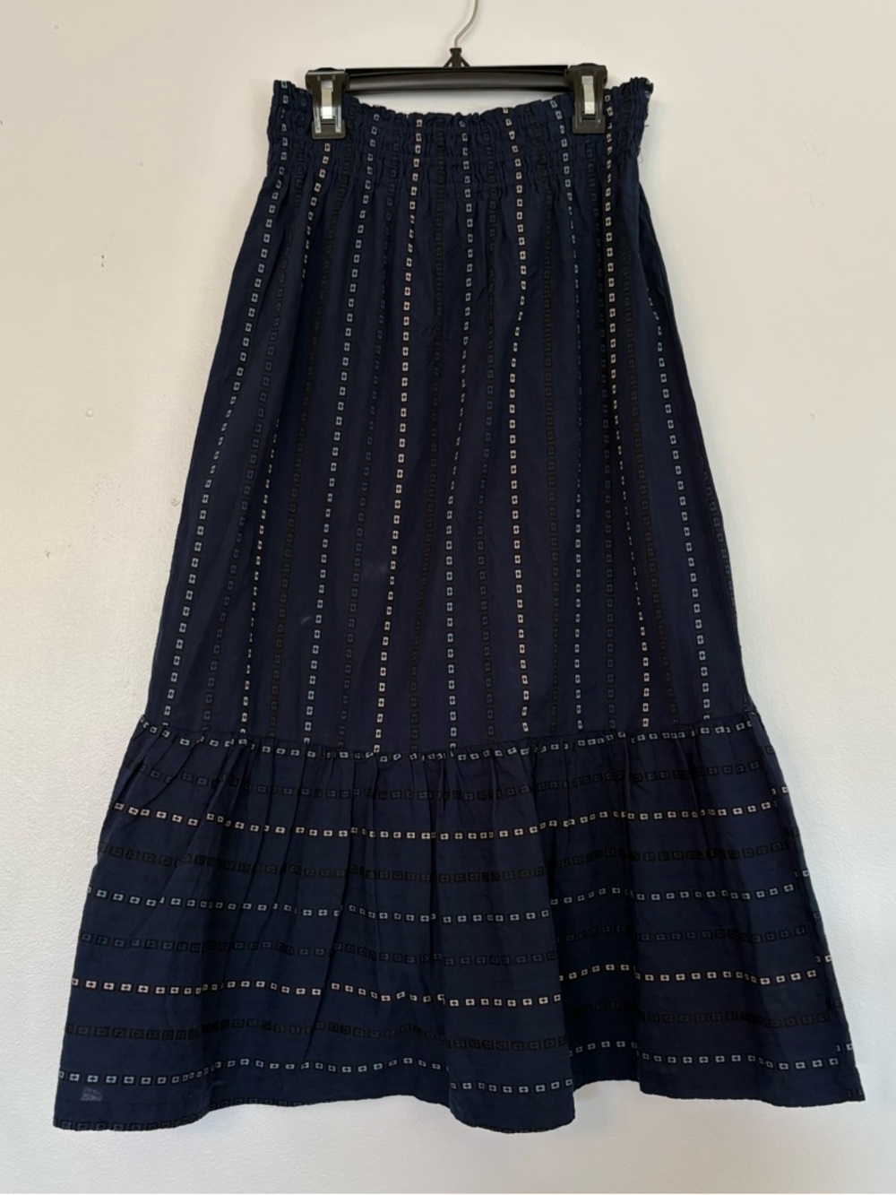 Women's Navy Cotton Tiered Maxi Skirt. XS